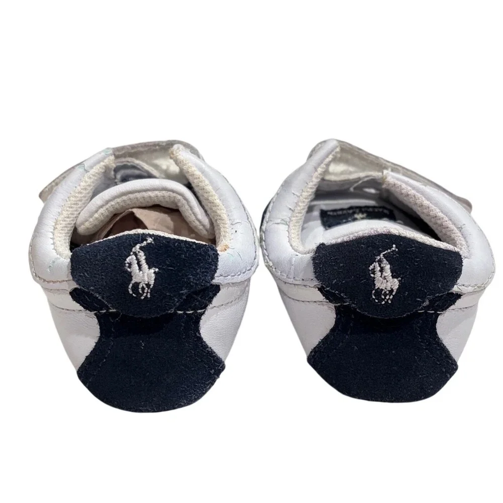 Polo Ralph Lauren Greenwich EZ Baby Shoes White Navy Leather Suede Crib‎ Size 1